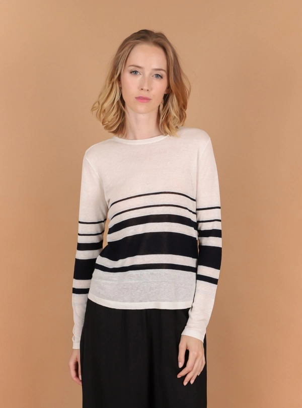 Sweaters for women - Striped Round Neck - Estheme Cachemire