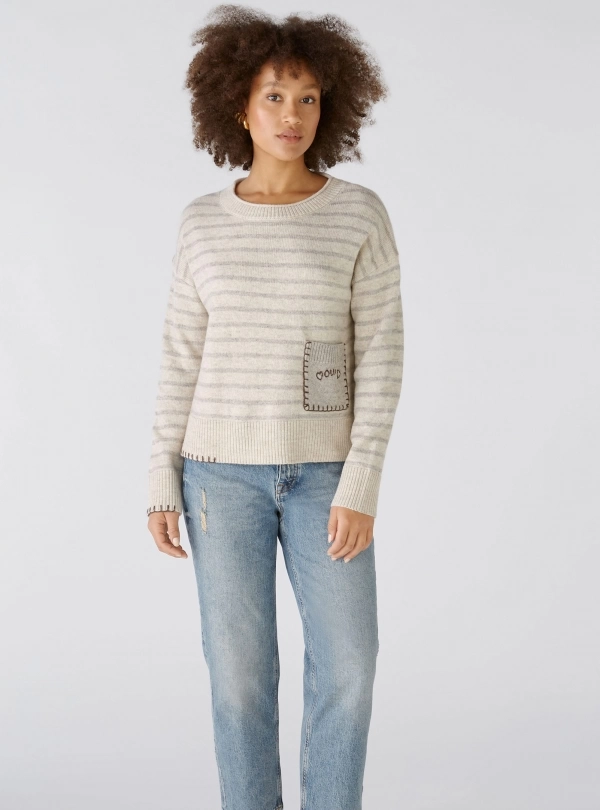 Sweaters for women - Striped Pocket Sweater - OUI