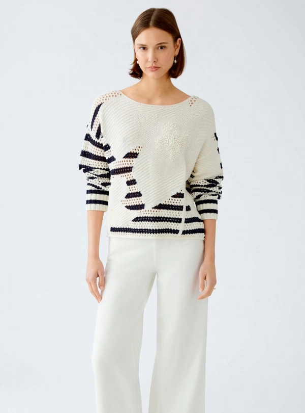 Sweaters for women - Striped Knit Sweater - OUI